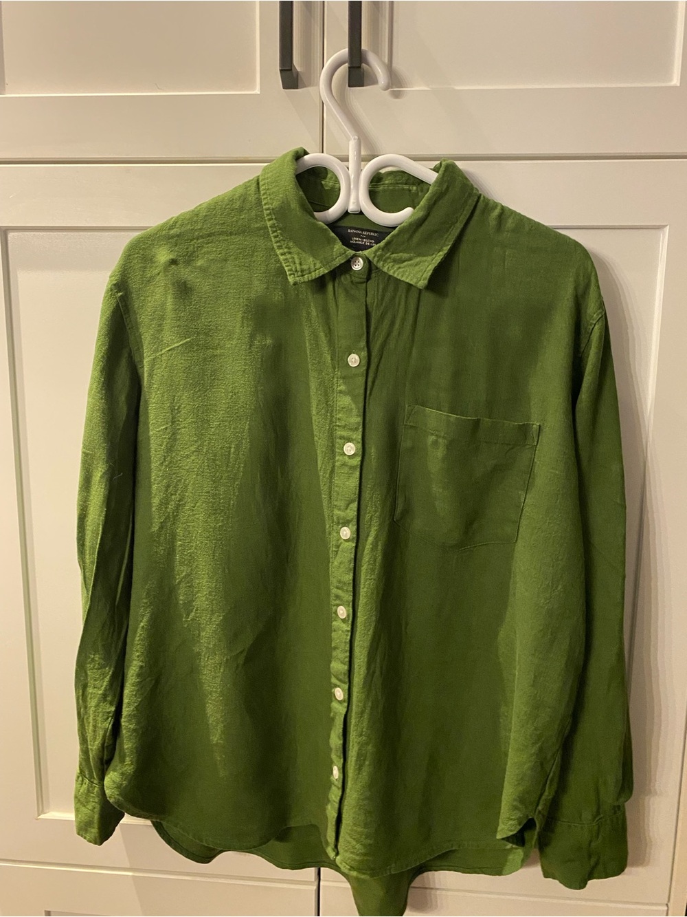 Banana Republic Classic Green Button-Up Linen Blend Shirt